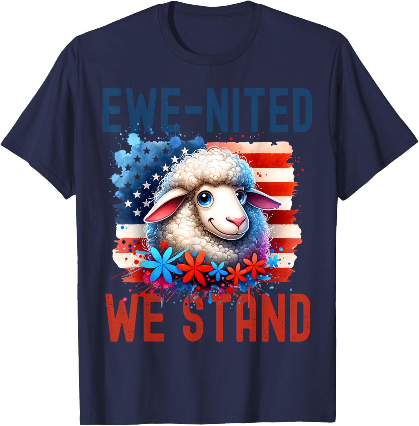 Ewe-Nited We Stand Patriotic Sheep 4th of July T-Shirt - T-Shirt | Navy