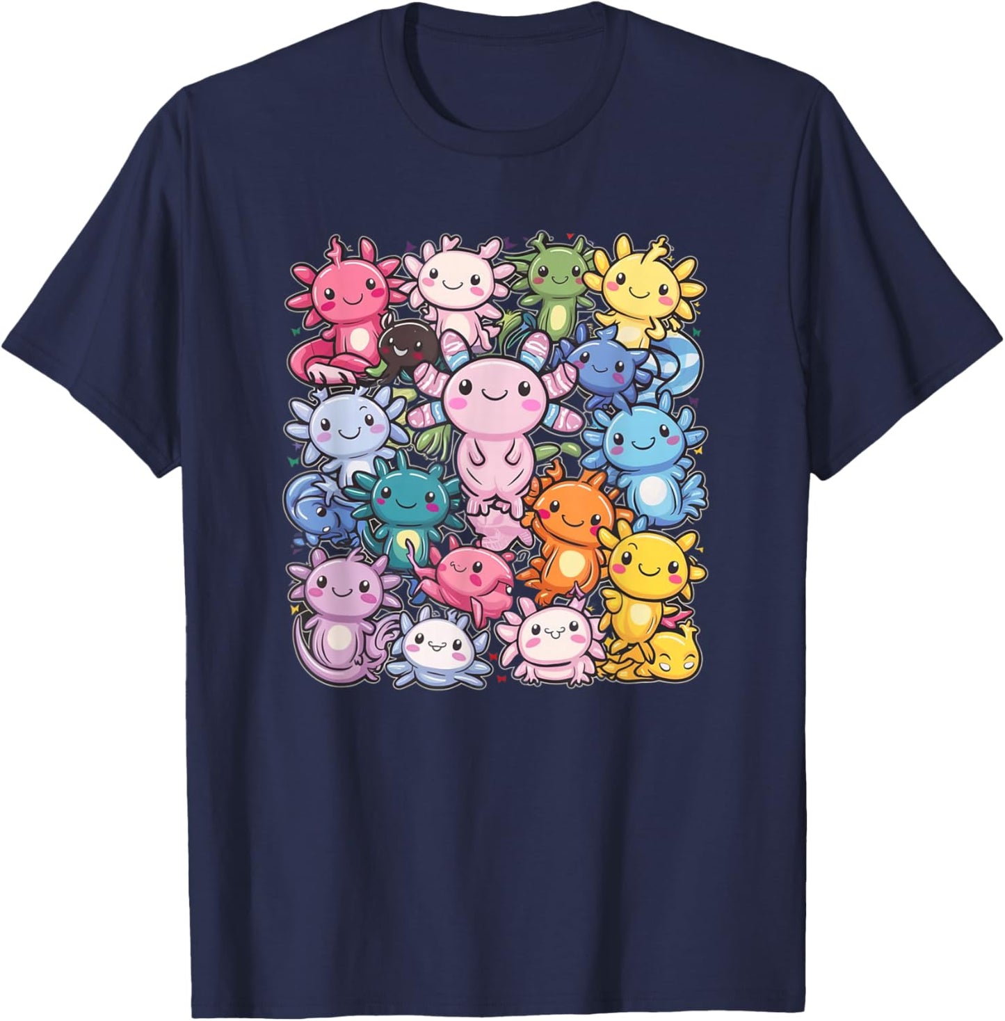 Axolotl Cute Axolotls Of The World Kawaii Kids , Black, S T-Shirt - T-Shirt | Navy