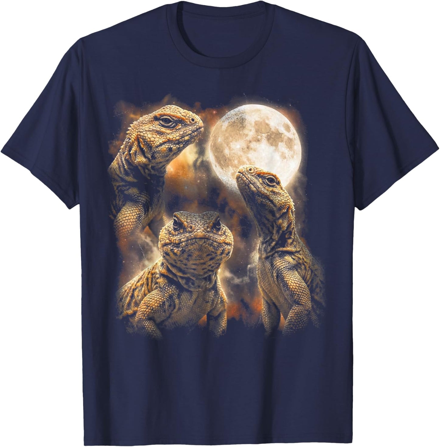 Funny Three Uromastyx Moon Tailed Lizard Vintage 90s Graphic T-Shirt - T-Shirt | Navy