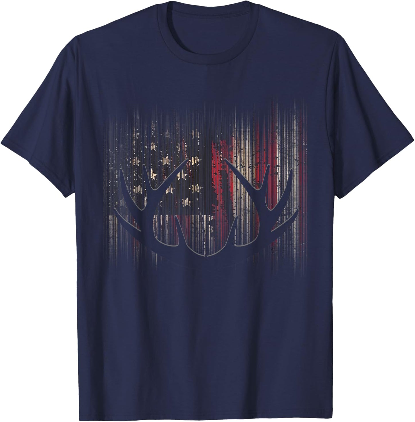 American Flag Outdoor Antlers Elk Deer Kids Men T-Shirt - T-Shirt | Navy