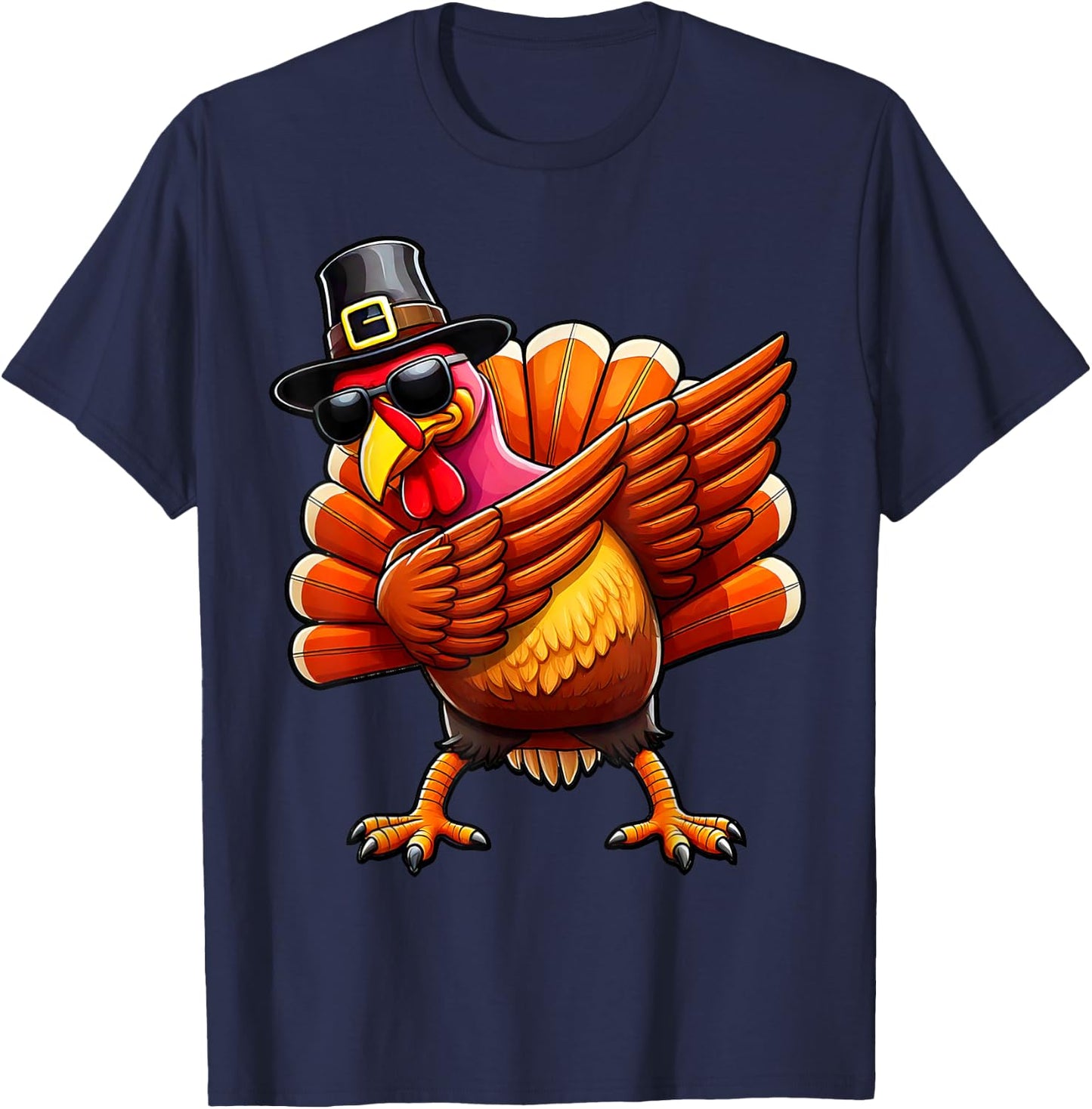 Thanksgiving Day Dabbing Turkey Pilgrim Boys Men Funny Dab T-Shirt - T-Shirt | Navy