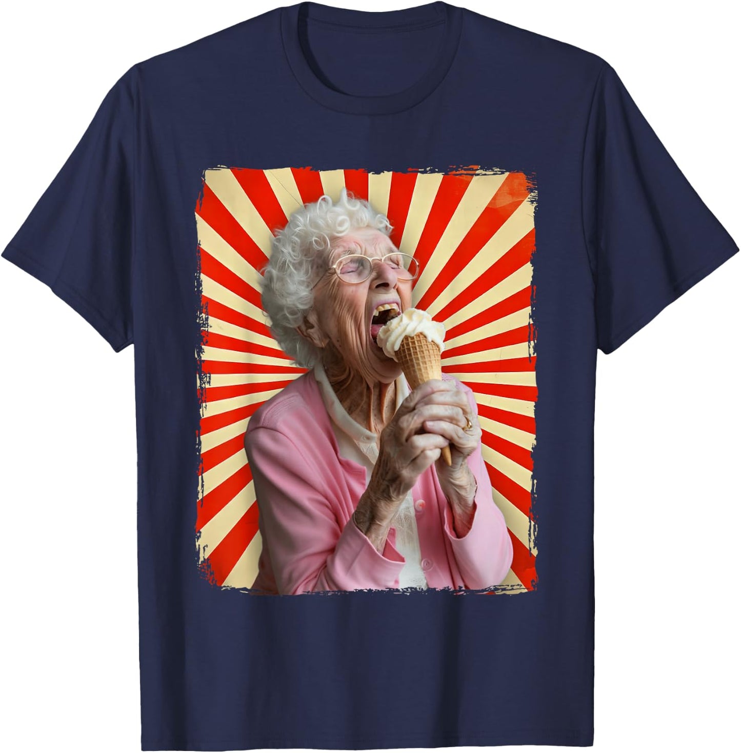 Grandma Licking Ice Cream T-Shirt - T-Shirt | Navy