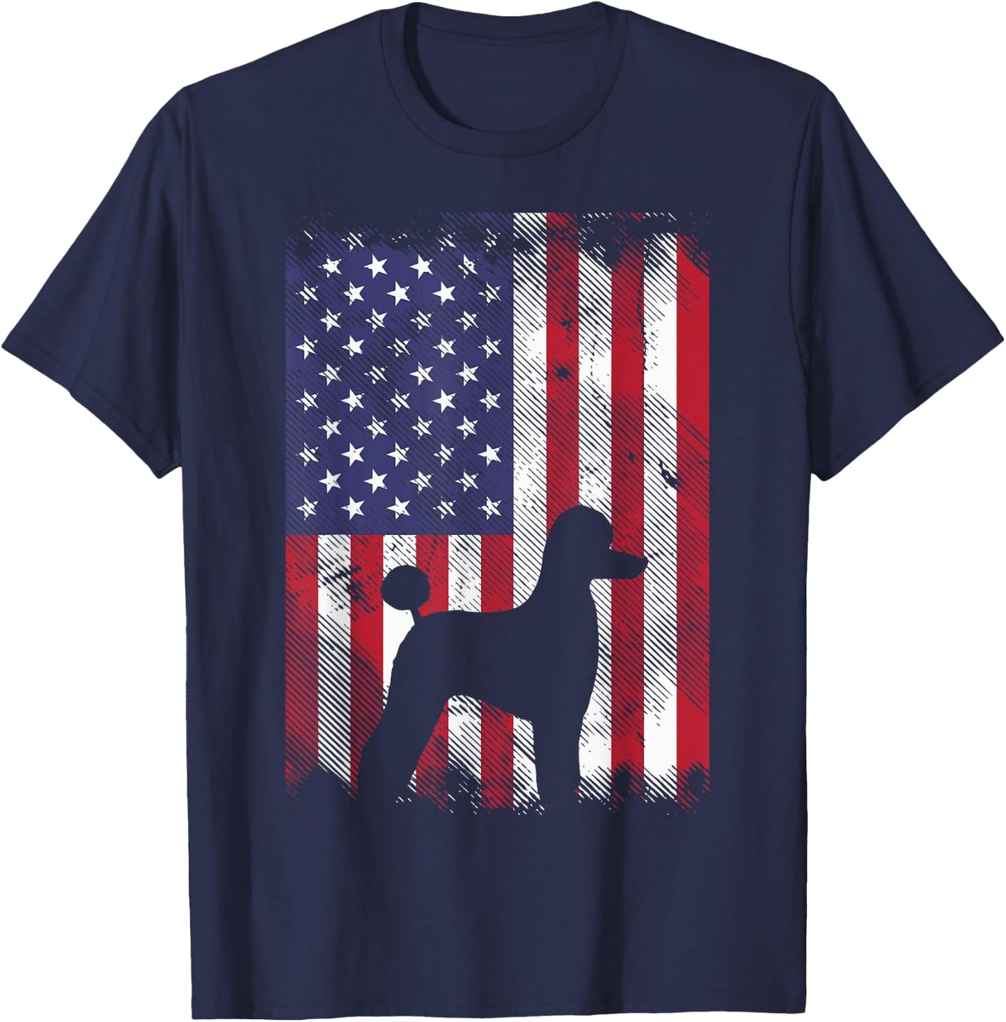 America Flag Poodle Vintage Patriotic Dog Lover Owner Gift T-Shirt - T-Shirt | Navy