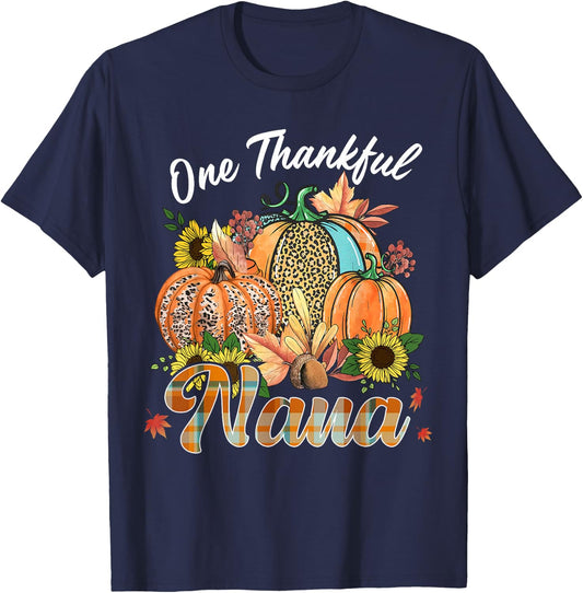 One Thankful Nana Pumpkin Fall Autumn Thanksgiving Grandma T-Shirt - T-Shirt | Navy
