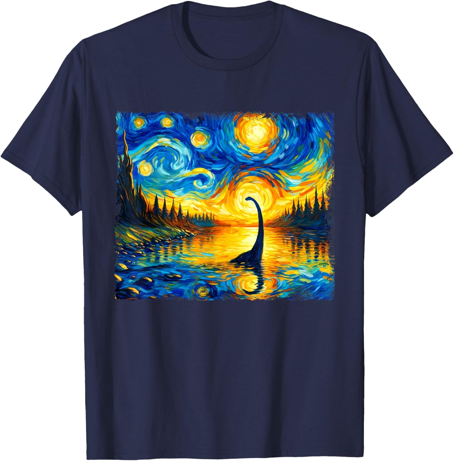 Vintage Arts Loch Ness Monster Outfits Starry Night Humor T-Shirt - T-Shirt | Navy