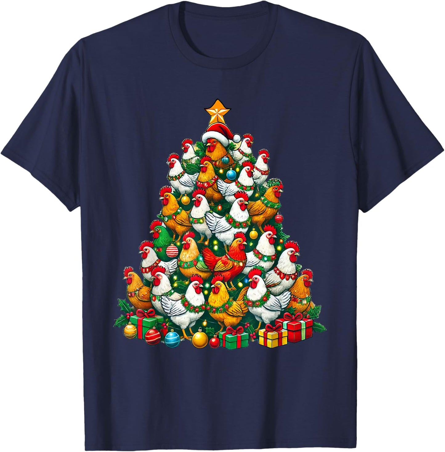 Chicken Christmas Tree Funny Chicken Xmas T-Shirt - T-Shirt | Navy