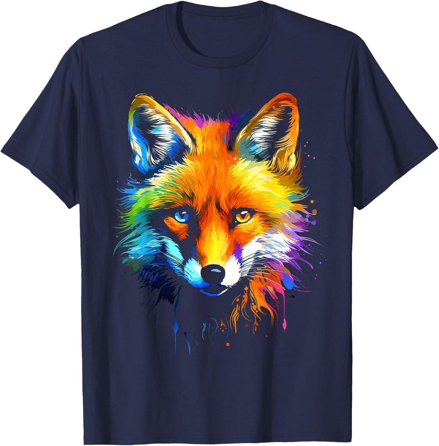 Fox Colourful Animal Graphic Art Fox , black, S T-Shirt - T-Shirt | Navy