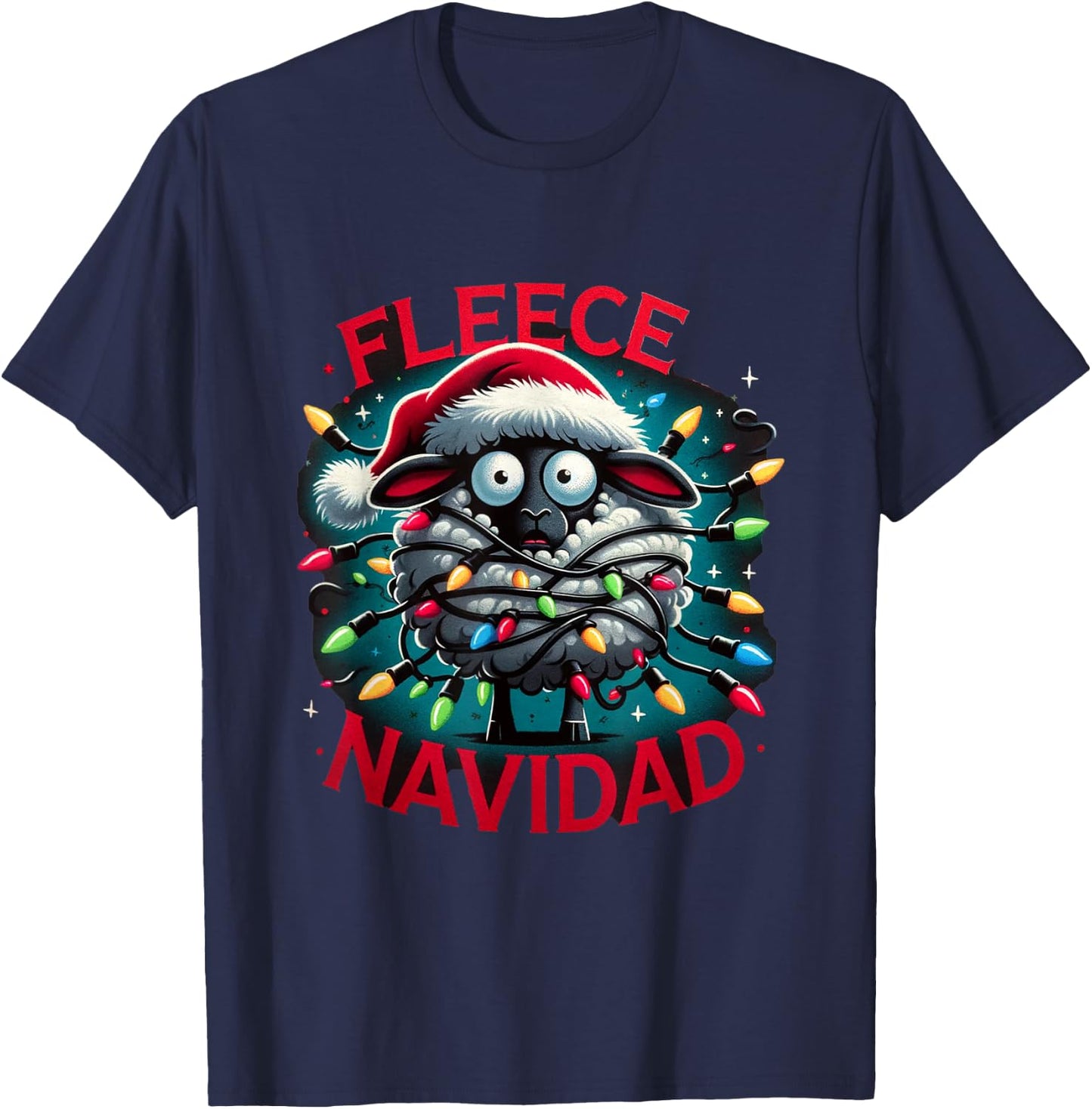 Funny Woolly Surprise Fleece Navidad Christmas Xmas Sheep T-Shirt - T-Shirt | Navy