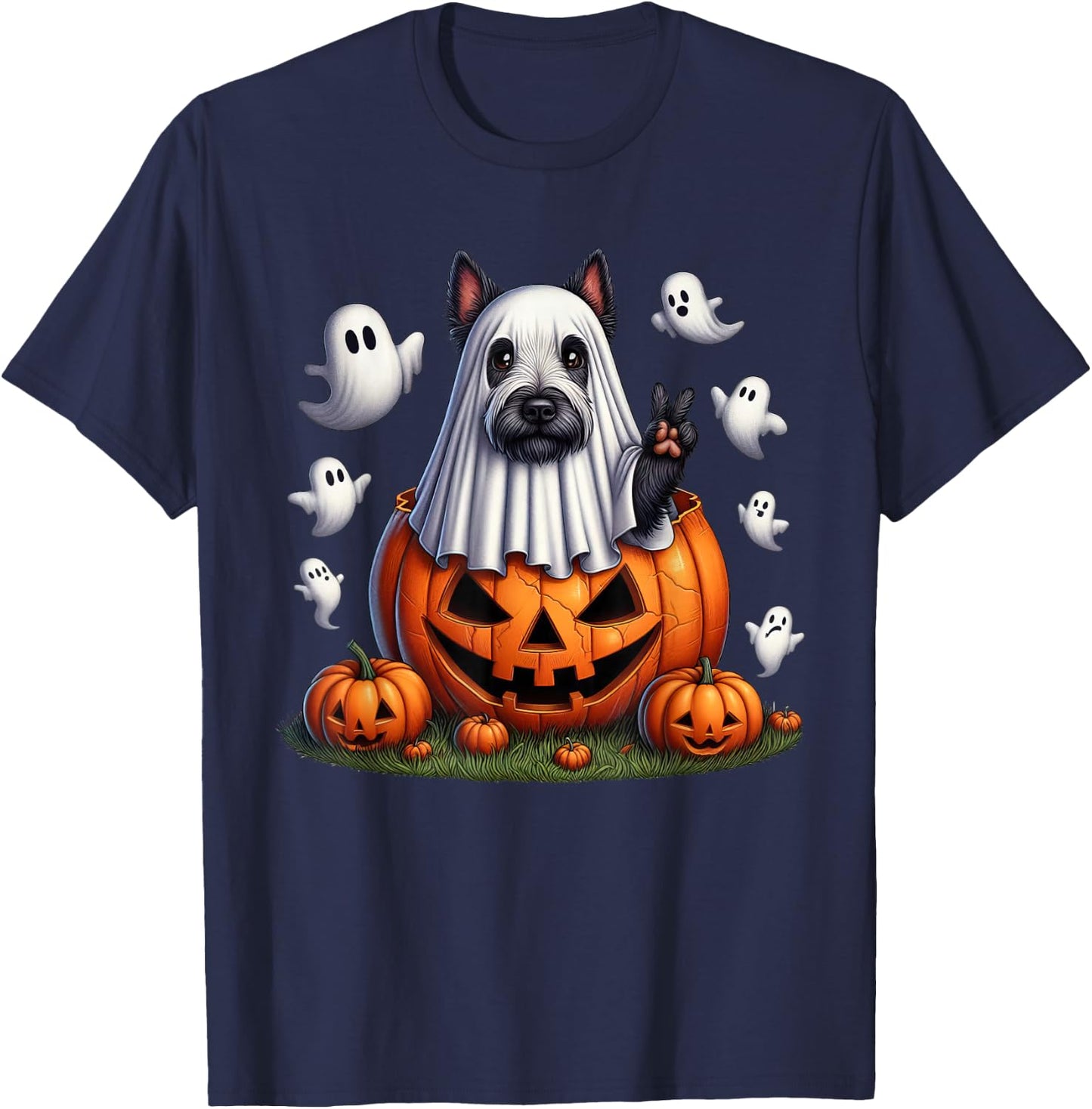 Funny Scottish Terrier Ghost Boo Halloween Kids T-Shirt - T-Shirt | Navy