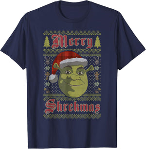 Shrek Merry Shrekmas Ugly Sweater Style Christmas T-Shirt - T-Shirt | Navy