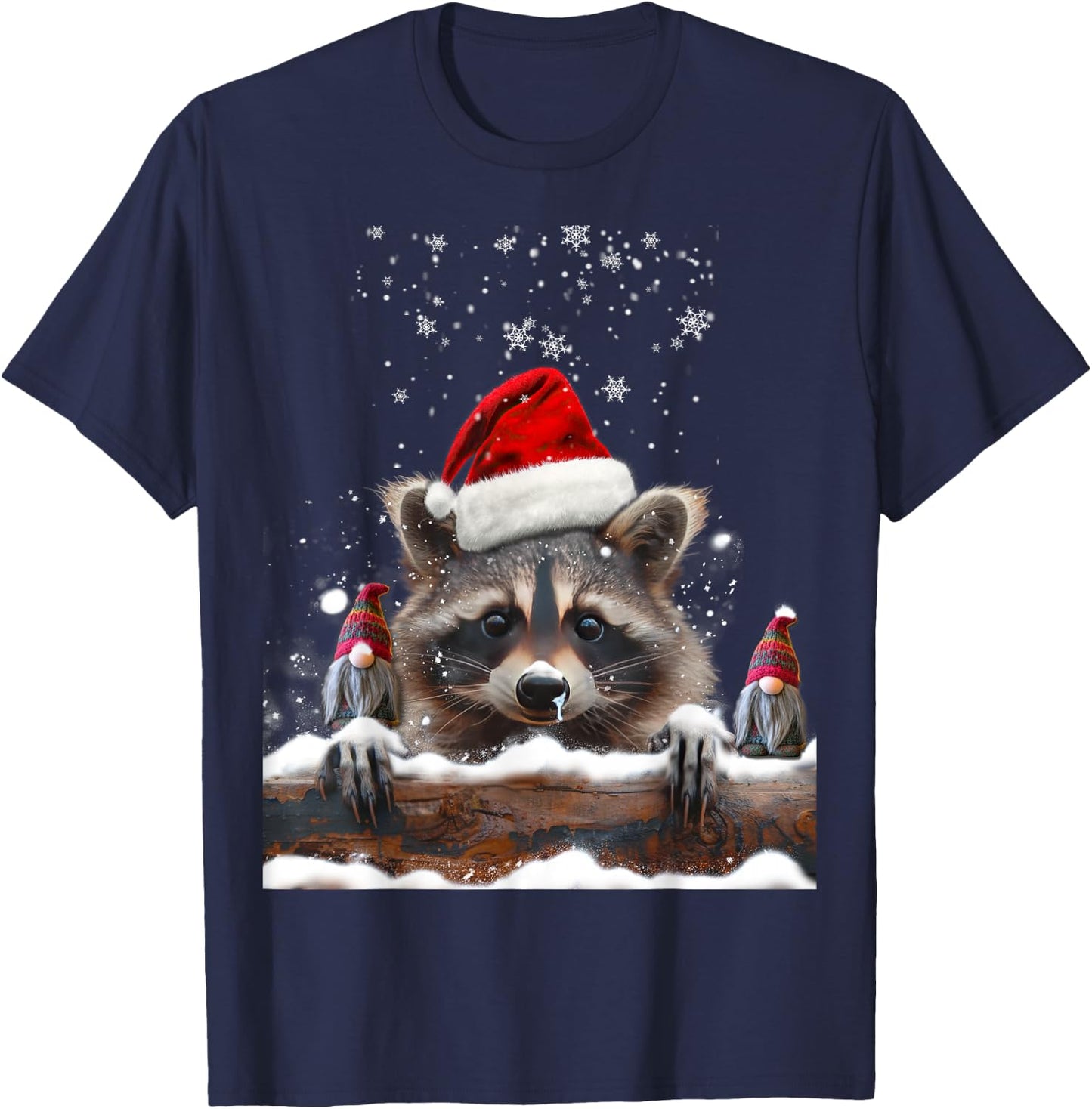 Racoon Racoon And Christmas Gnomes Man Woman Child , Black, S T-Shirt - T-Shirt | Navy