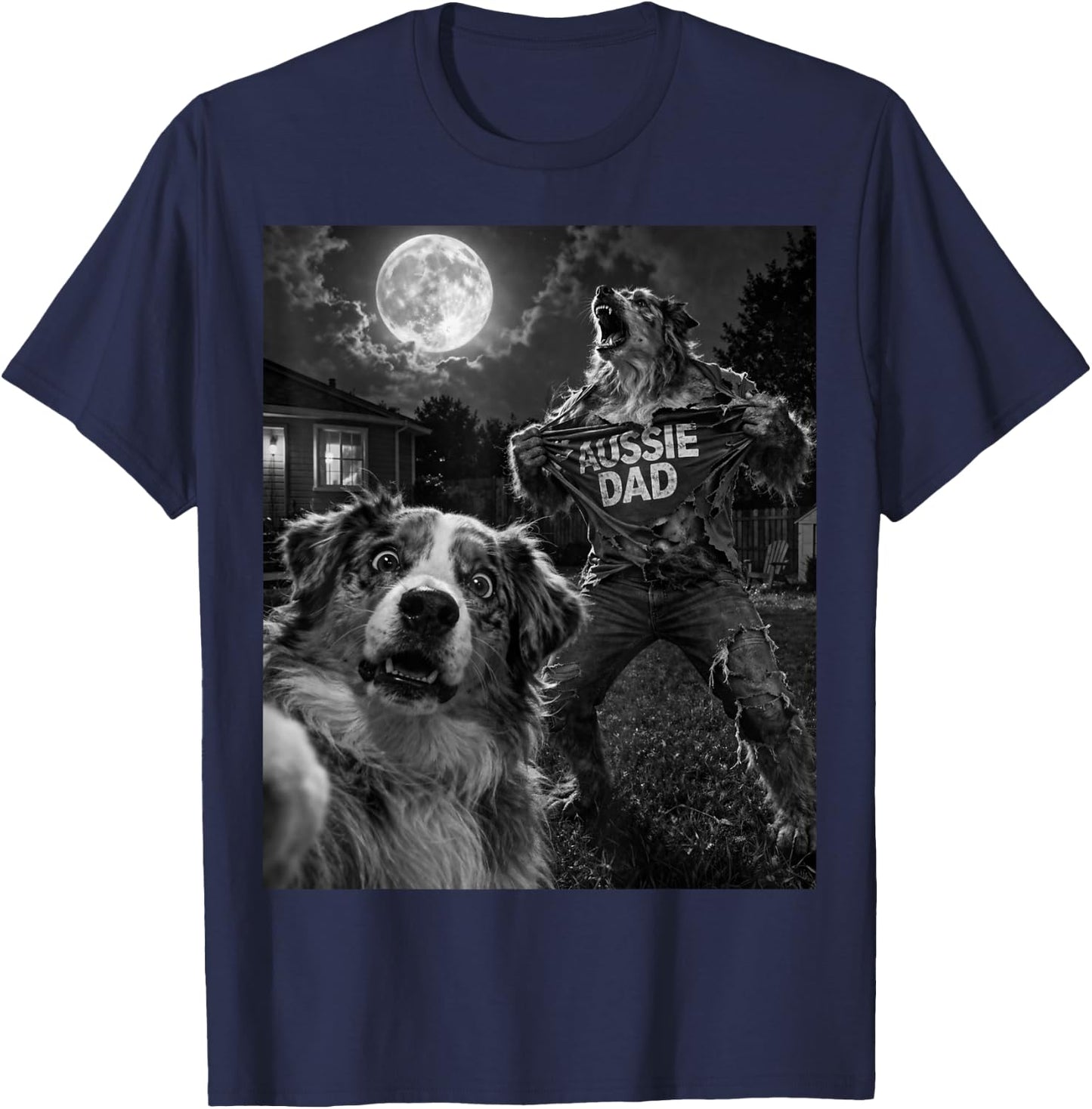 Australian Shepherd Aussie Dad Funny Vintage Graphic Selfie T-Shirt - T-Shirt | Navy