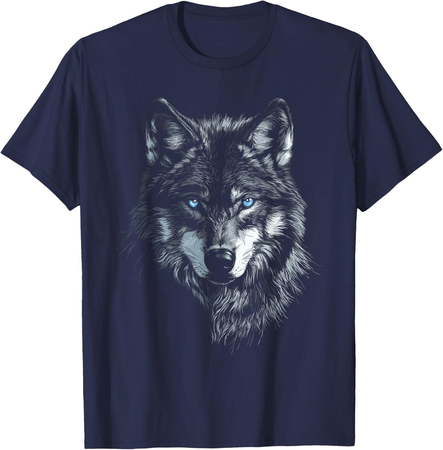 Mystical Wolf with Blue Eyes Animal Art Wolf Motif Wolves , black, S T-Shirt - T-Shirt | Navy