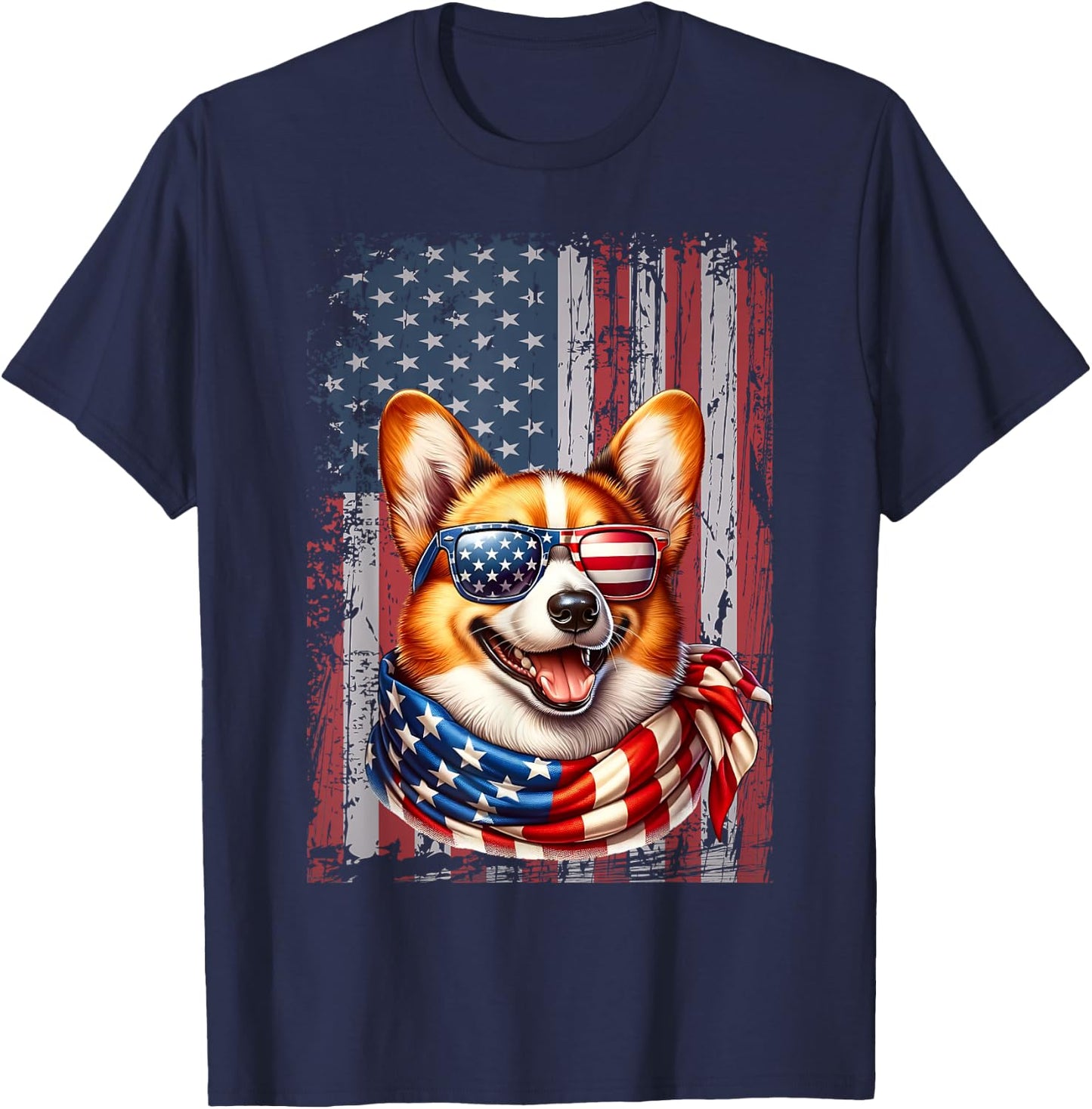 Pembroke Welsh Corgi Dog Lover US Flag 4th Of July Patriotic T-Shirt - T-Shirt | Navy