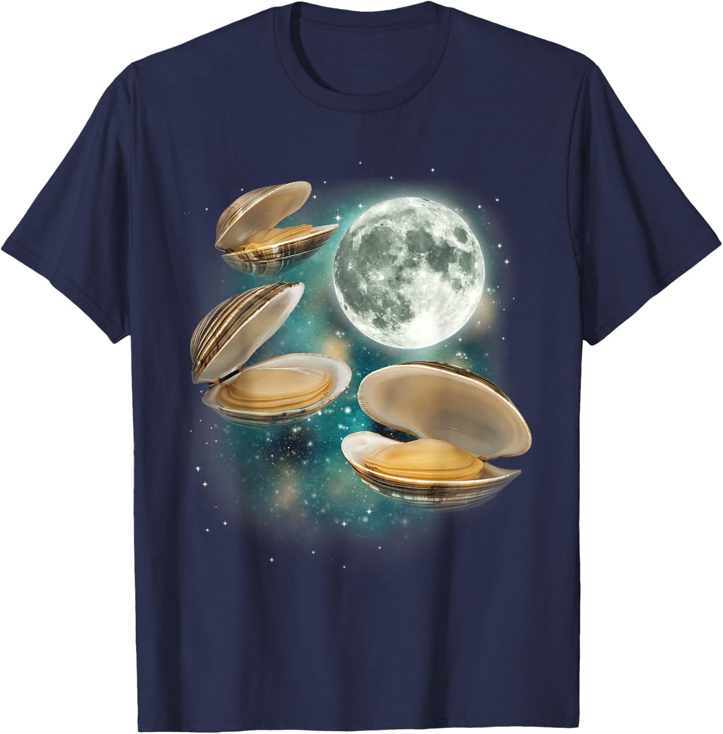 Three Clam Moon | 3 Clams Weird Cursed Oceanic Sealife Ugly T-Shirt - T-Shirt | Navy