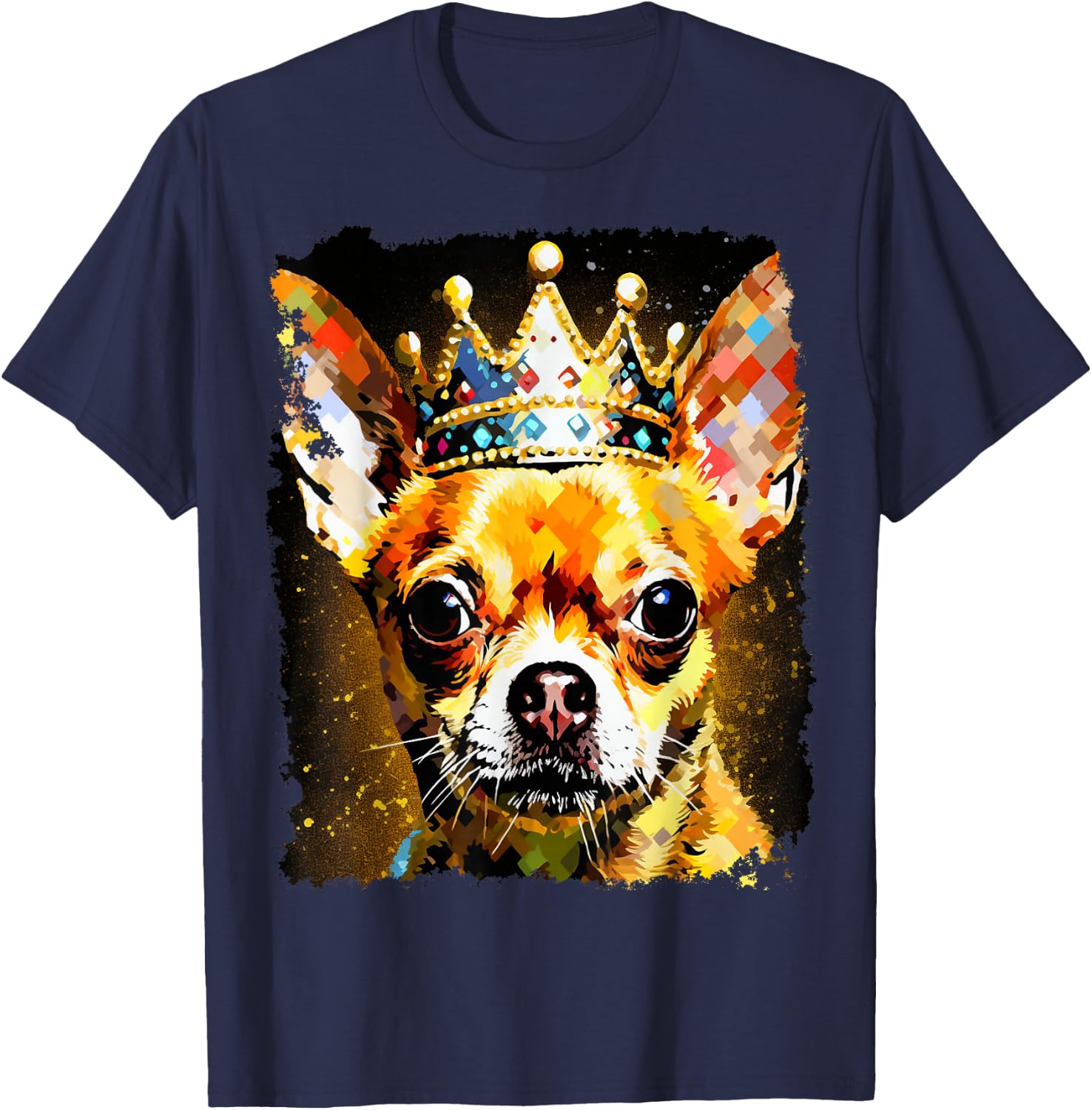 Pop Art Dog Chihuahua King Queen T-Shirt - T-Shirt | Navy