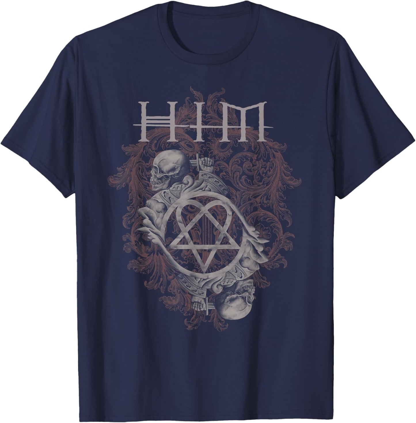Ville Valo HIM Dual Skull On Red , red T-Shirt - T-Shirt | Navy