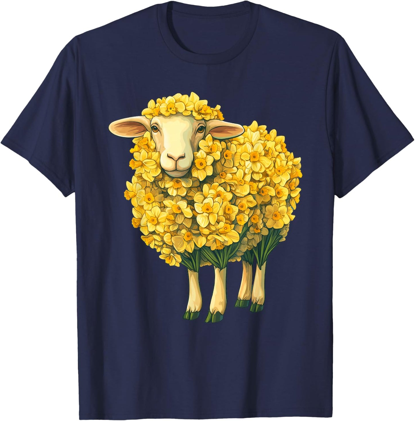 Daffodil Sheep Flower Gardening Floral T-Shirt - T-Shirt | Navy