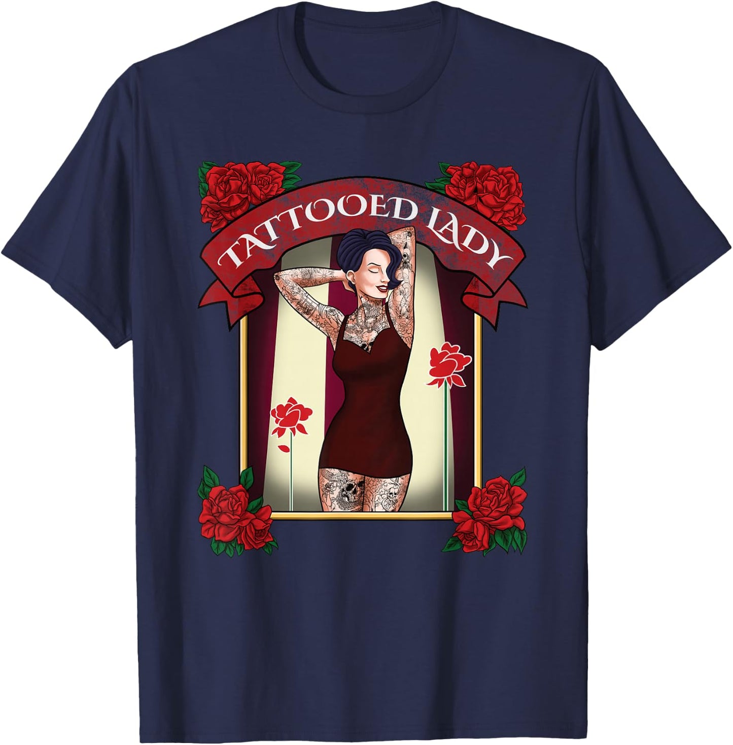 Tattooed Lady Carnival Shirt - Circus Shirt - Tattooed Mom T-Shirt - T-Shirt | Navy