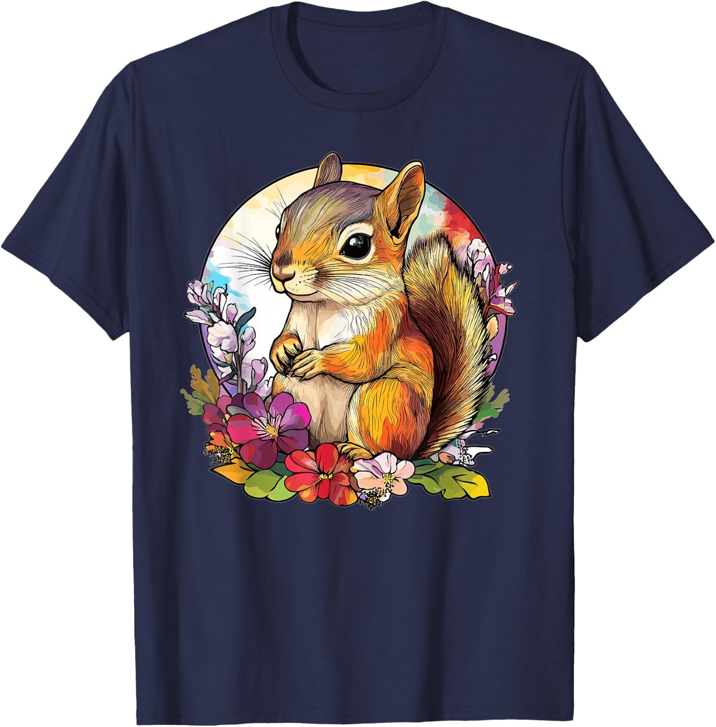 Cute Chipmunk With Flowers I Chipmunk T-Shirt - T-Shirt | Navy