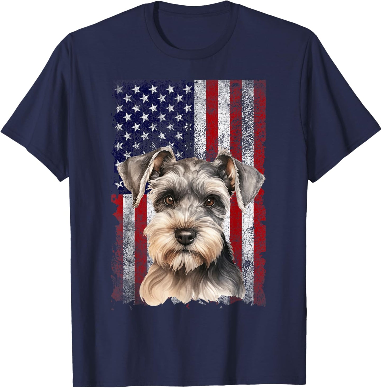 Miniature Schnauzer Dog 4th of July American Flag Patriotic T-Shirt - T-Shirt | Navy