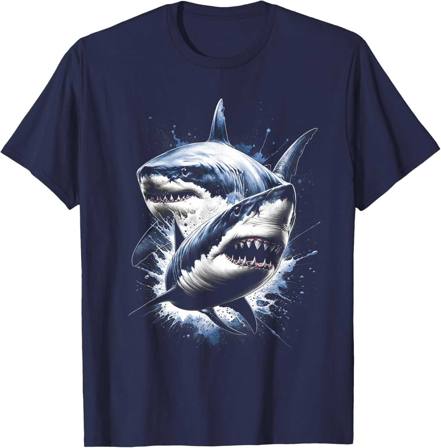 Cool Shark with Water Splash , black T-Shirt - T-Shirt | Navy