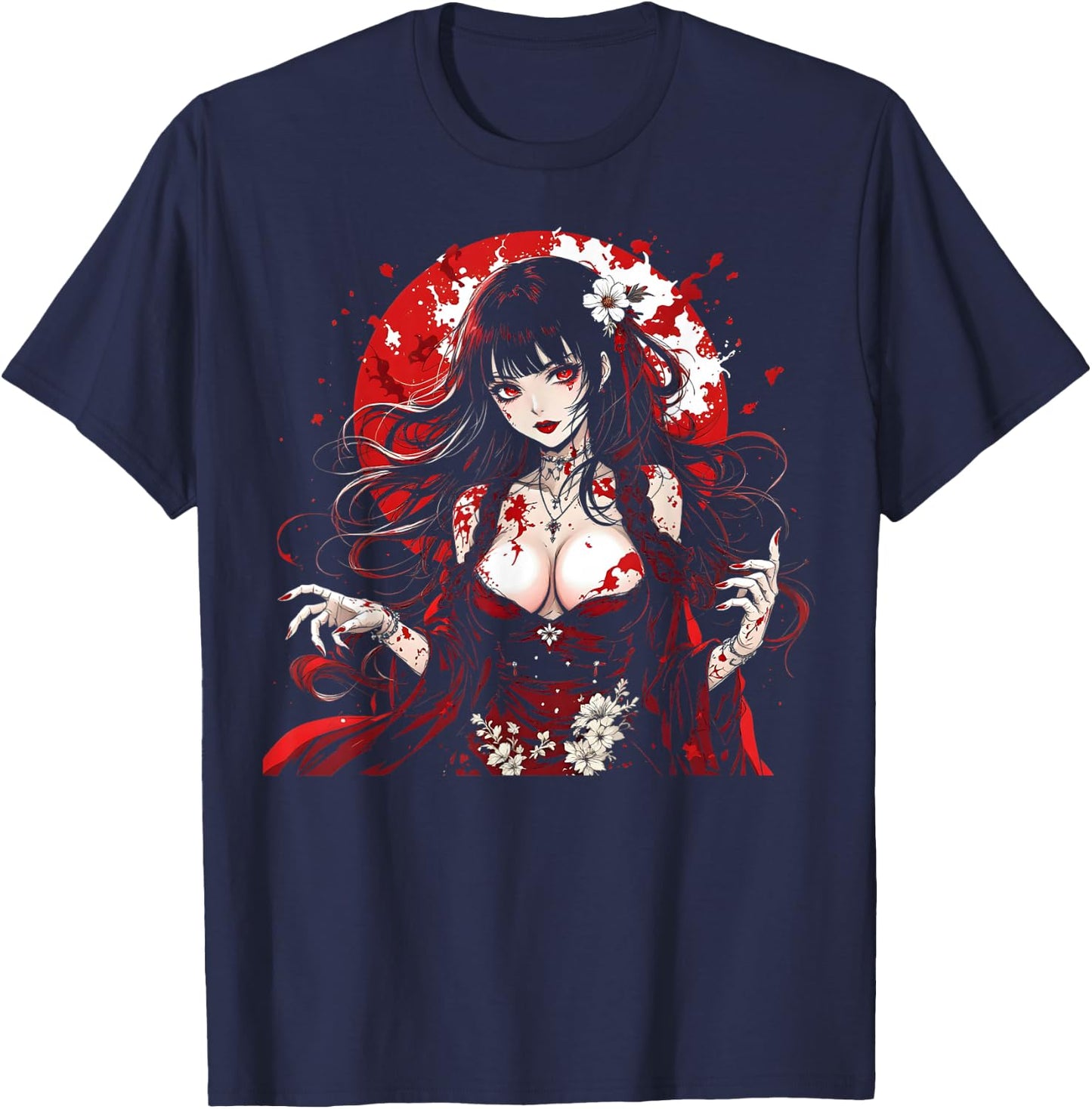 Horror Anime Manga I Gothic Outfit I Japanese Chibi Girl T-Shirt - T-Shirt | Navy