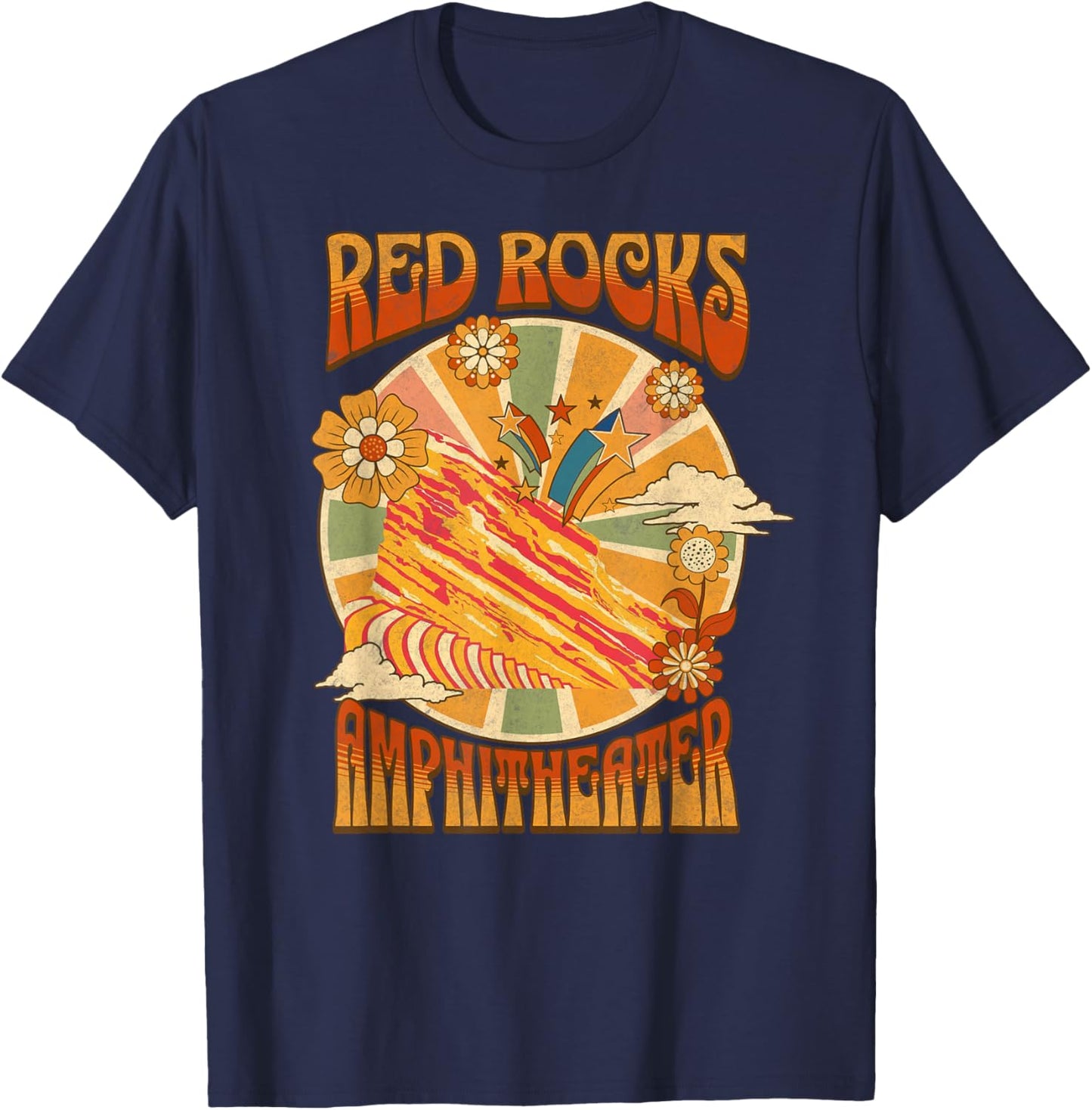 Red Rocks Amphitheater - Colorado Hippie Poster T-Shirt - T-Shirt | Navy