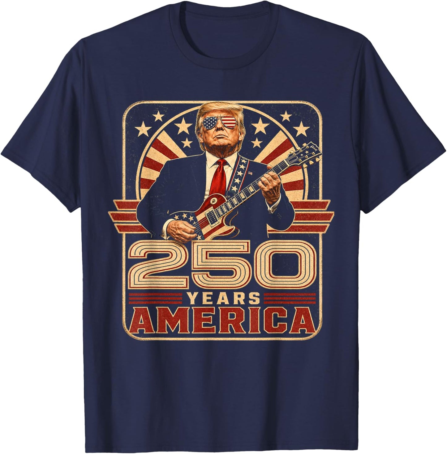 Trump 250 Years America Guitar Retro T-Shirt - T-Shirt | Navy