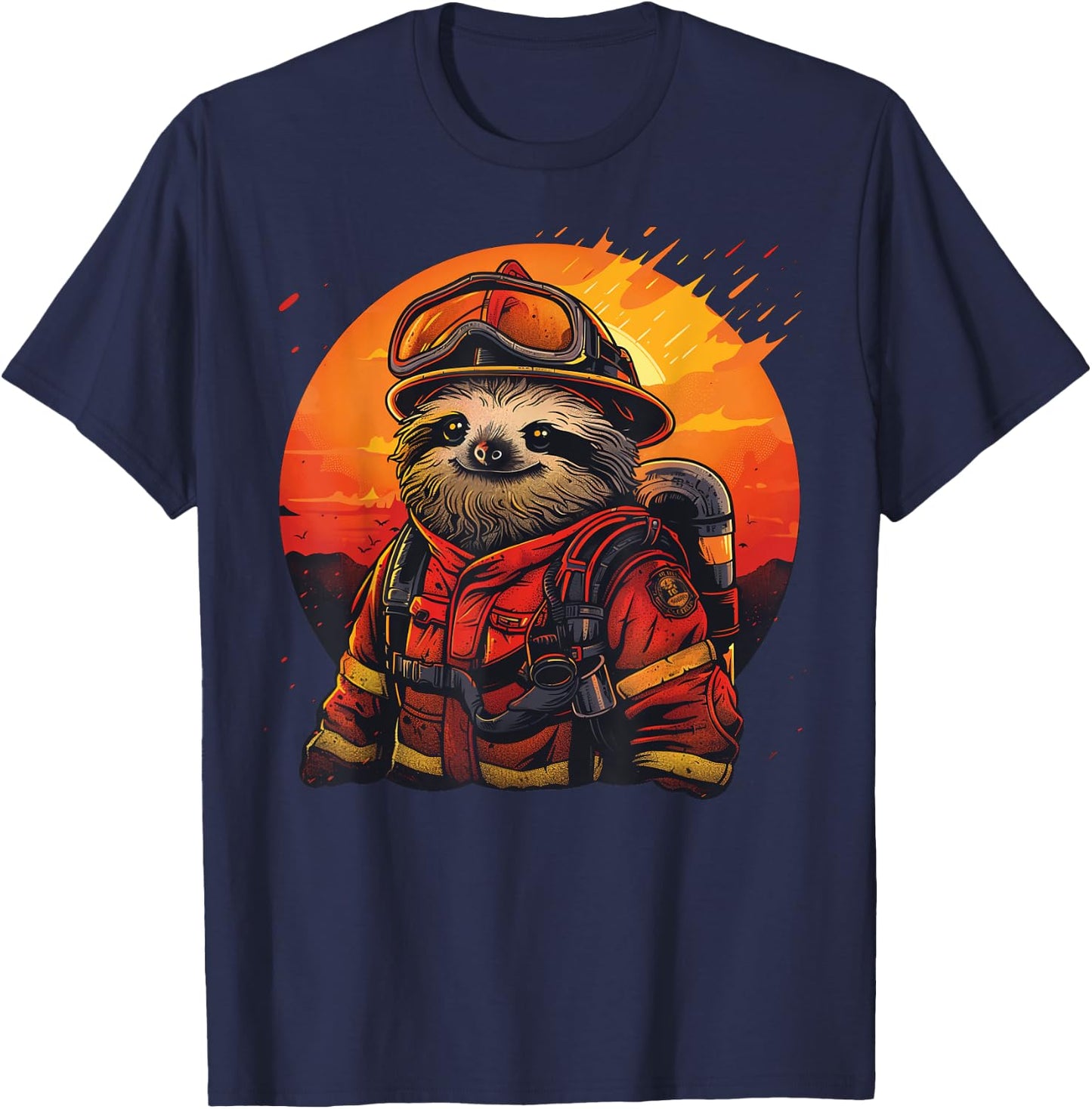 Sleepy Men and Women Sloth Firefighter T-Shirt - T-Shirt | Navy
