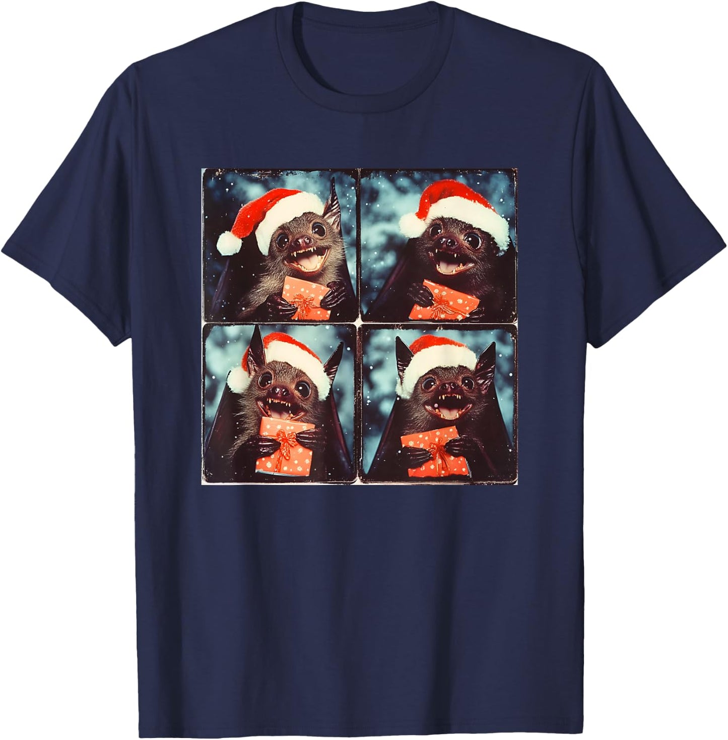 Winter Bat With Santa Hat Christmas Bat Lover T-Shirt - T-Shirt | Navy