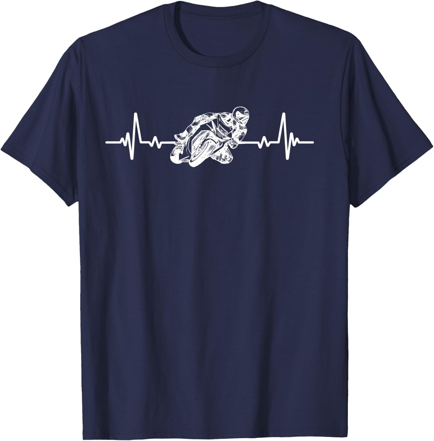 Moto GP Racing Heartbeat Motorcycle Motorcycles Biker Humour , Black, S T-Shirt - T-Shirt | Navy