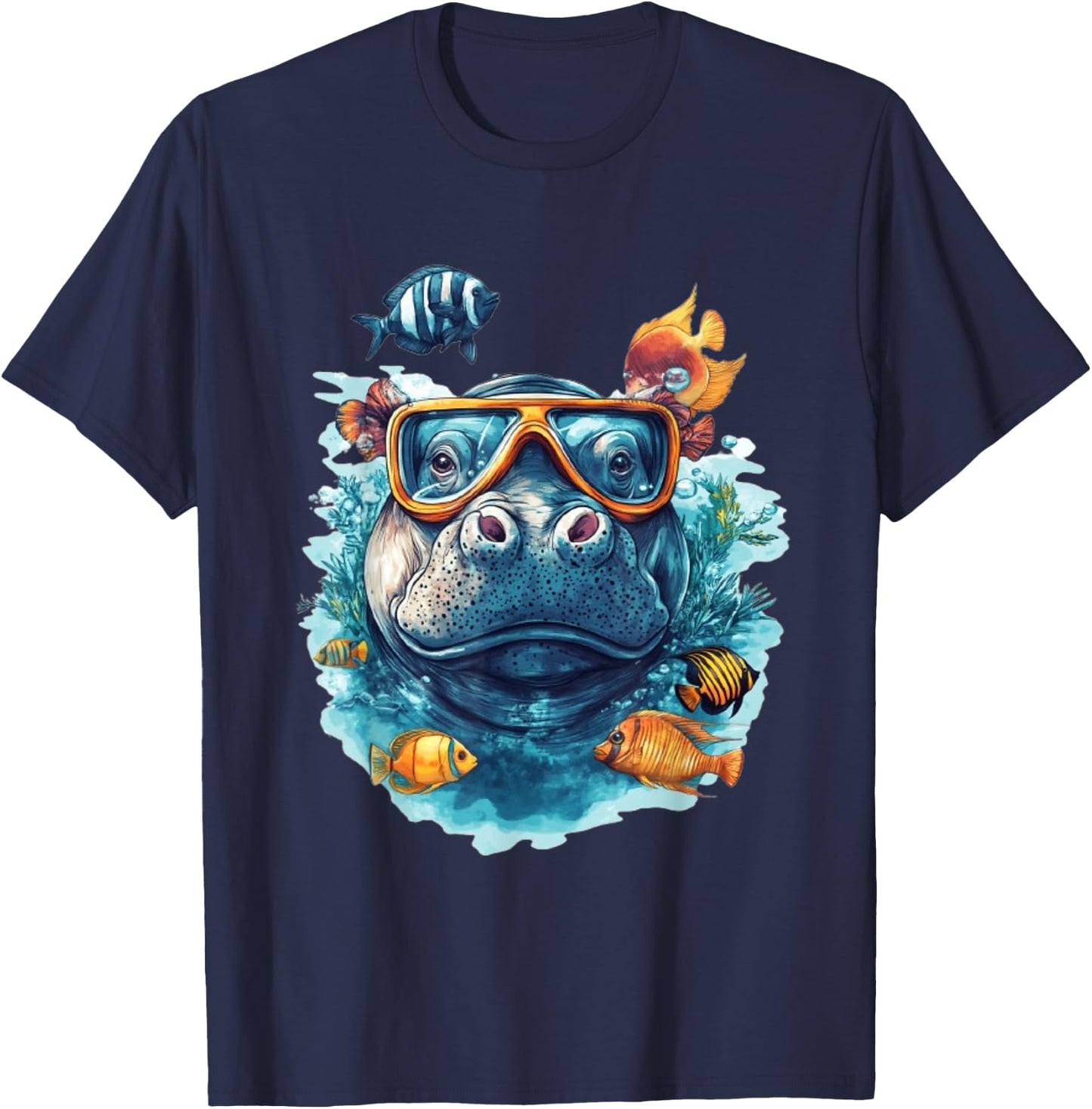 Funny Hippo Under Water Hippopotamus T-Shirt - T-Shirt | Navy