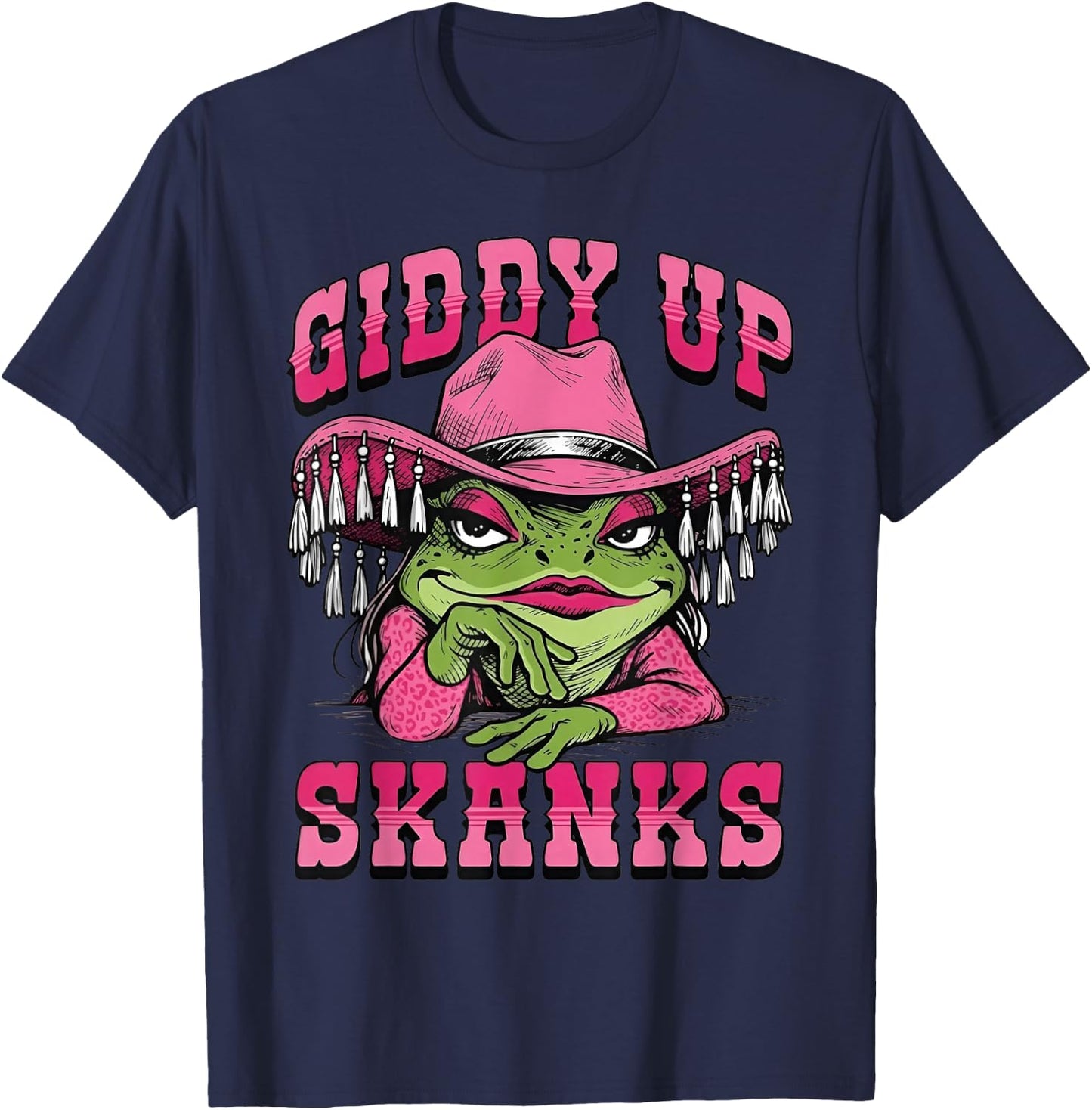 Giddy Up Skanks Funny Western Frog Cowboy Hat Pink T-Shirt - T-Shirt | Navy