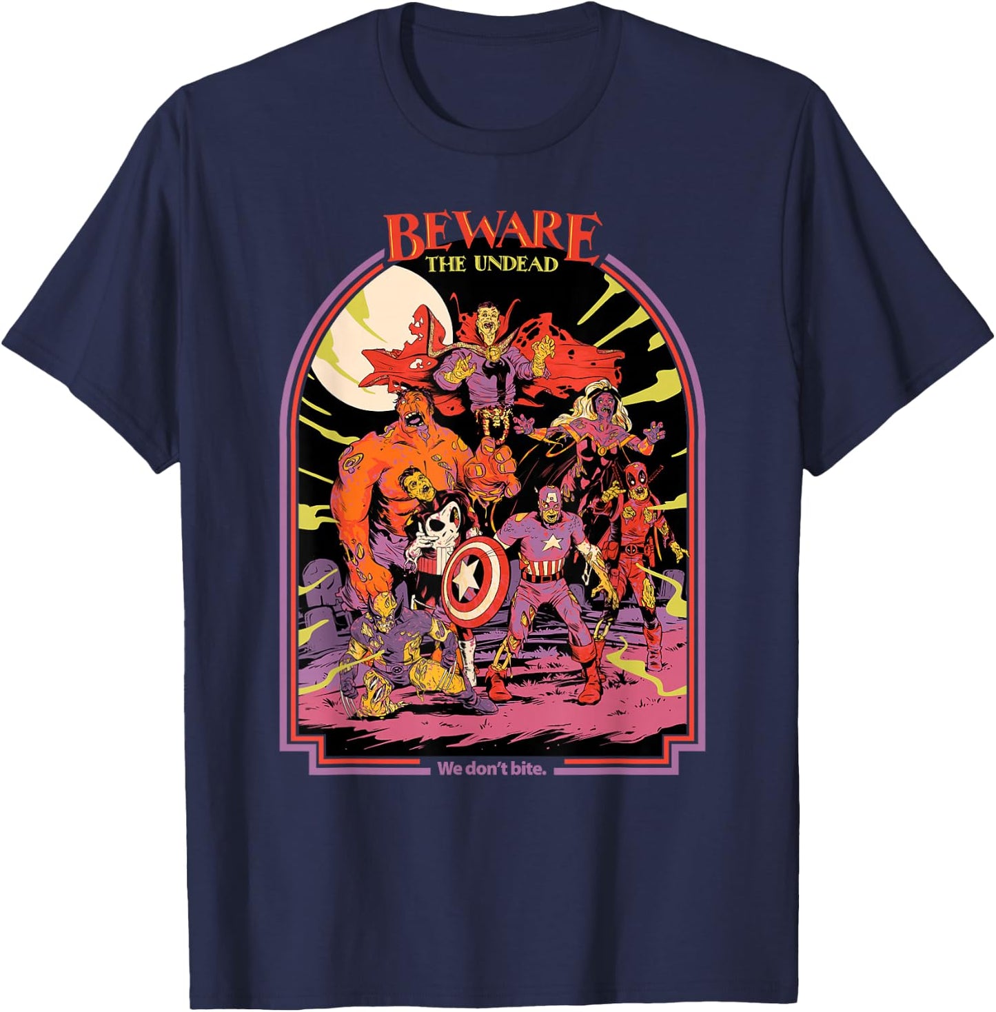 Marvel Zombies Beware The Undead We Don’t Bite Halloween T-Shirt - T-Shirt | Navy