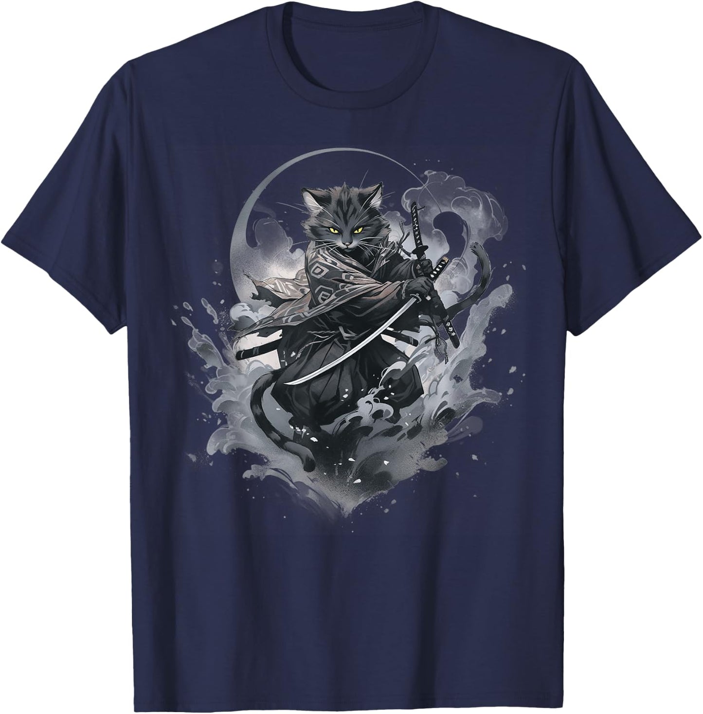 Samurai cat Anime Japanese Ninja Warrior Aesthetic Cute V05 T-Shirt - T-Shirt | Navy