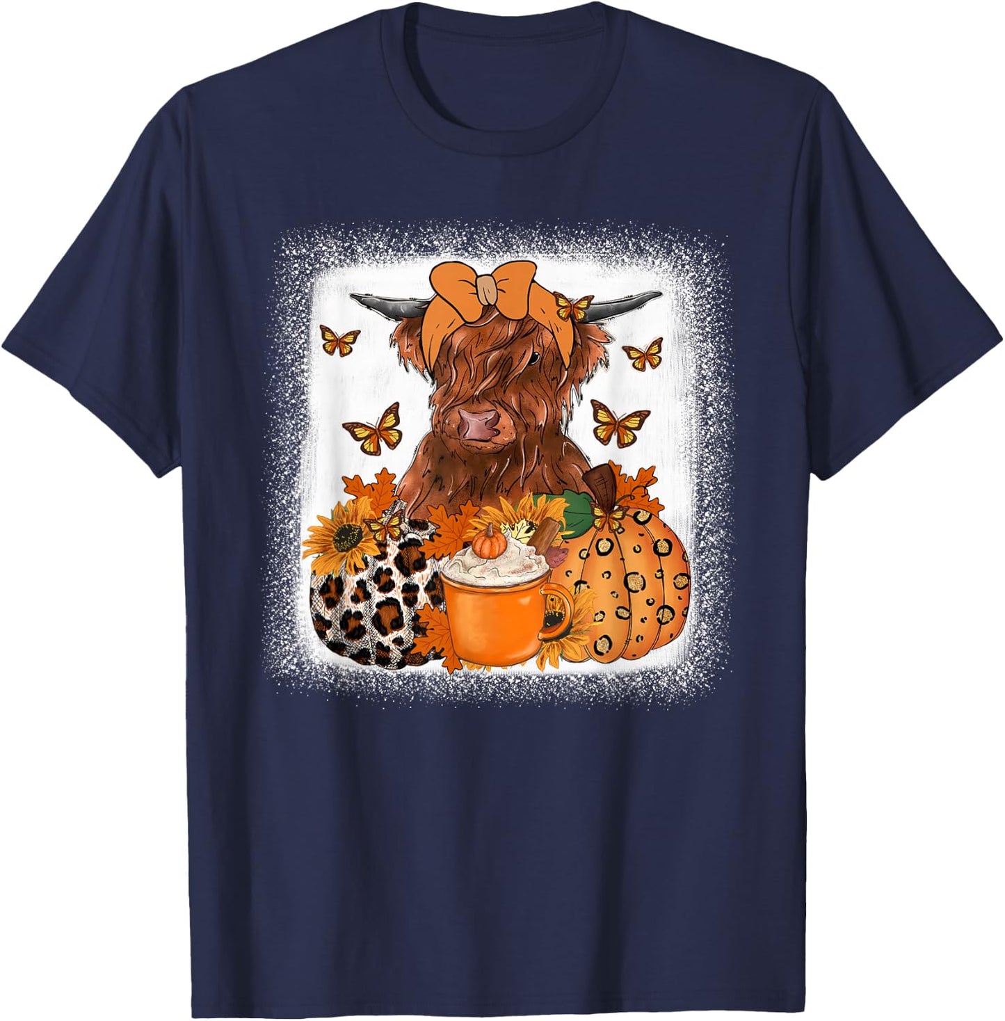 Highland Cow Autumn , Autumn Heifer Pumpkin Cow Women T-Shirt - T-Shirt | Navy