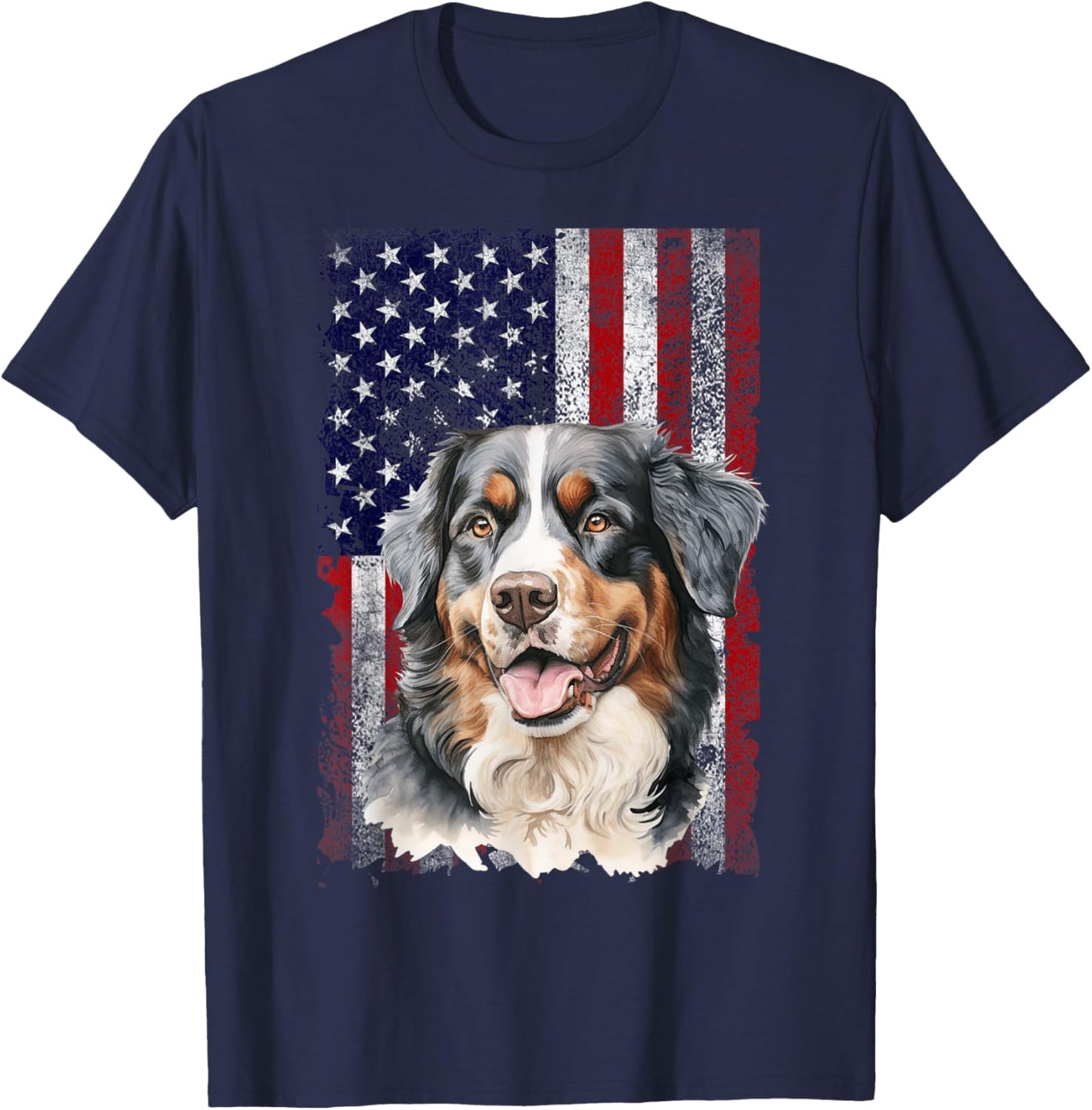 Bernese Mountain Dog 4th of July American Flag Patriotic T-Shirt - T-Shirt | Navy