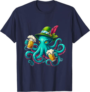 German Octopus Oktoberfest Funny Bavarian Festival Men Women T-Shirt - T-Shirt | Navy