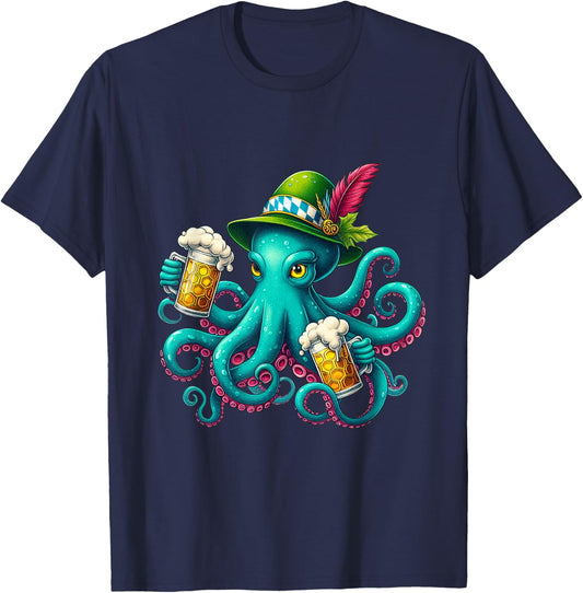German Octopus Oktoberfest Funny Bavarian Festival Men Women T-Shirt - T-Shirt | Navy