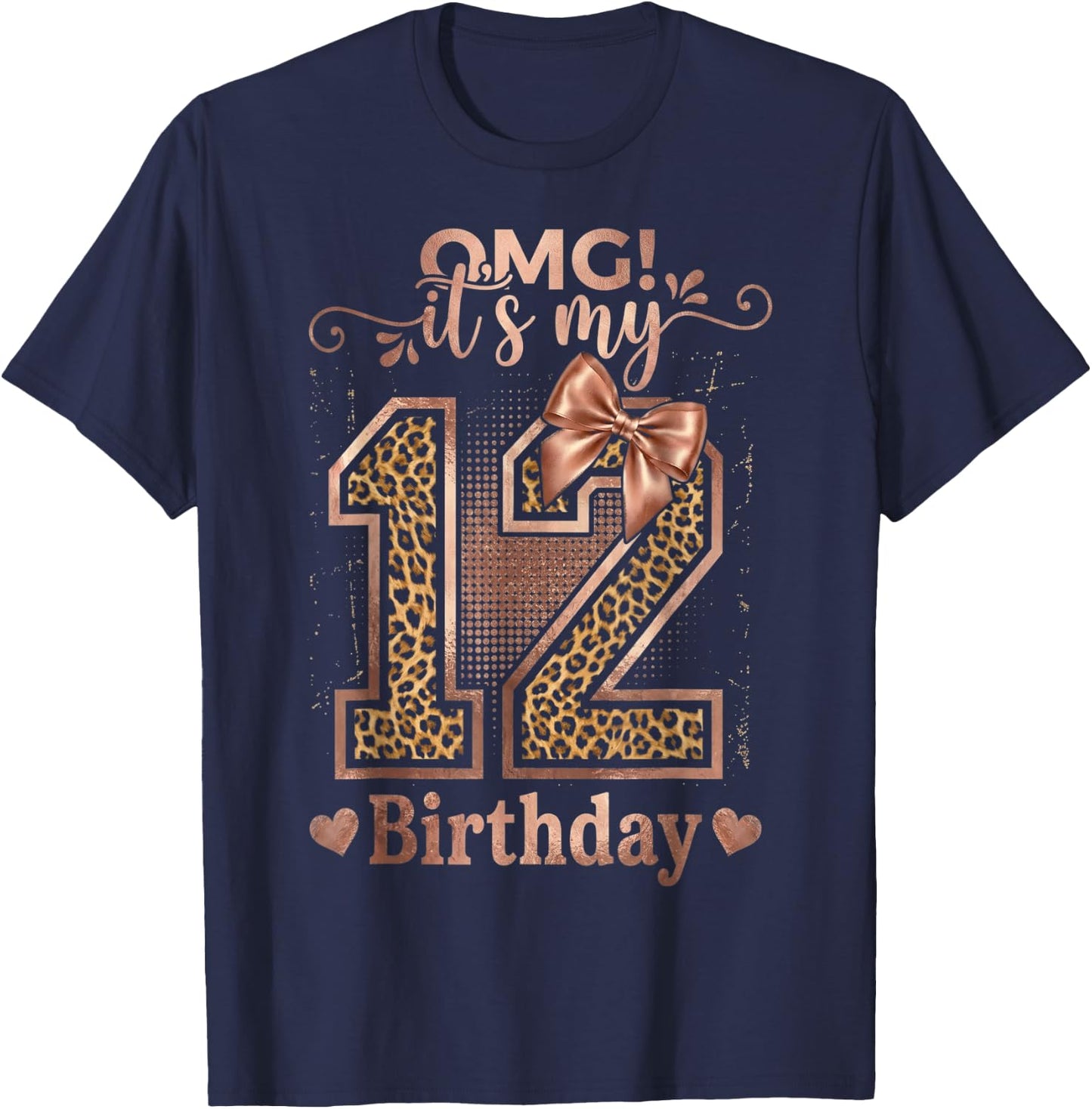 It's My 12th Birthday Girl Coquette Bow 12 Year Old Leopard T-Shirt - T-Shirt | Navy