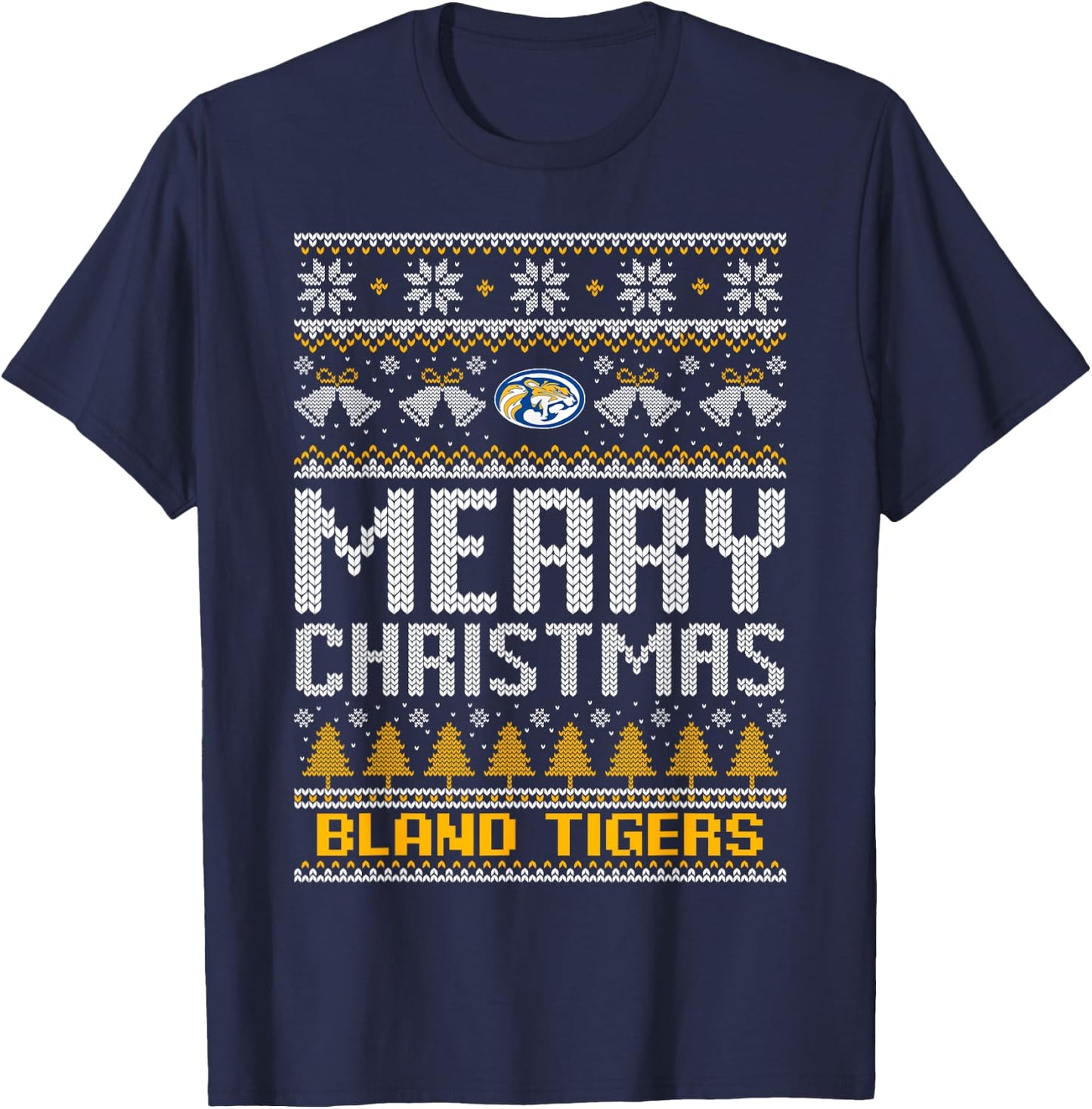 Bland Tigers Logo Merry Christmas Ugly Sweater HS T-Shirt - T-Shirt | Navy