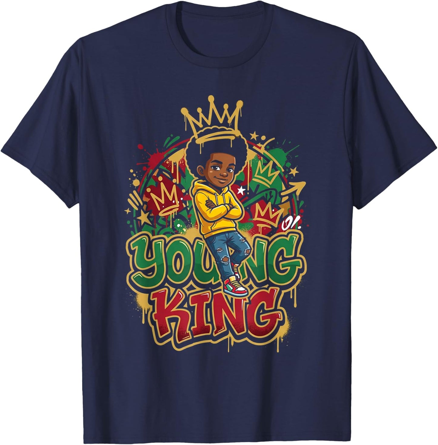 Black Young King Black History Month Juneteenth Kids Boys T-Shirt - T-Shirt | Navy