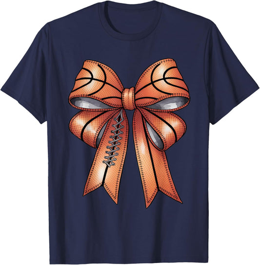 Basketball Coquette Bow Cute Basketball Player T-Shirt - T-Shirt | Navy
