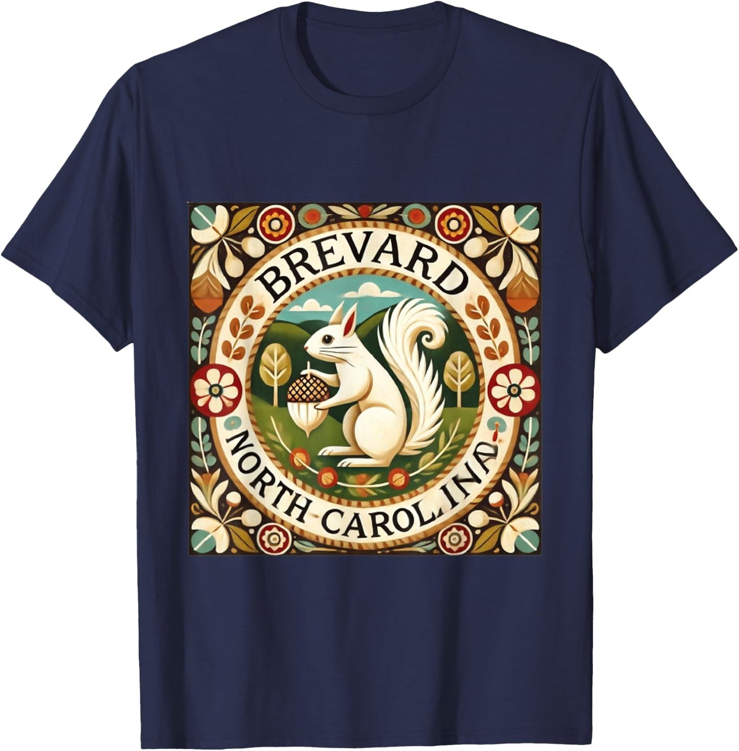 Brevard NC North Carolina White Squirrel Folk Art T-Shirt - T-Shirt | Navy