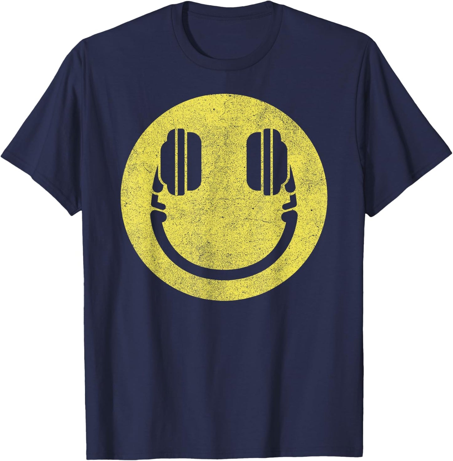 Happy Face Headphones – Audiophile Smile Funny Music Lover T-Shirt - T-Shirt | Navy