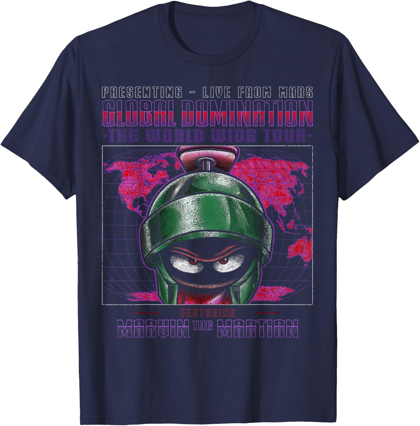 Looney Tunes Marvin The Martian Global Domination Tour Small T-Shirt - T-Shirt | Navy