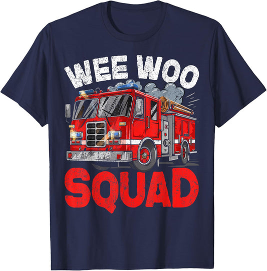 Wee Woo Squad Funny Firefighter Fire Truck Fireman Men Women T-Shirt - T-Shirt | Navy