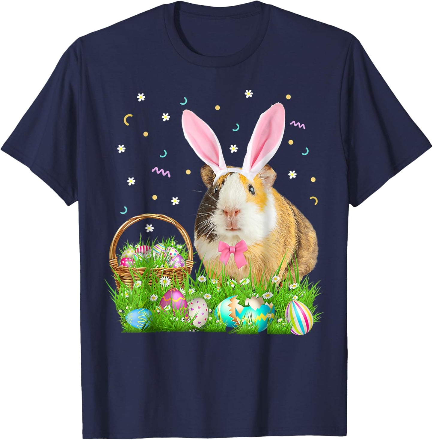 Cute Guinea Pig Funny Easter Bunny Eggs Happy Easter Day T-Shirt - T-Shirt | Navy