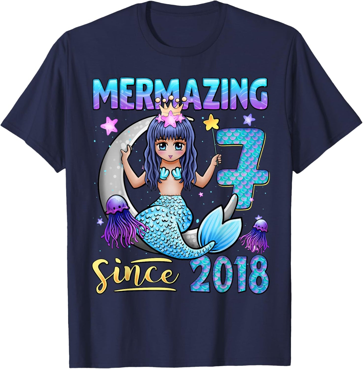 Mermaid Birthday Shirt 7 Years Old Mermaid 7th Birthday Girl T-Shirt - T-Shirt | Navy